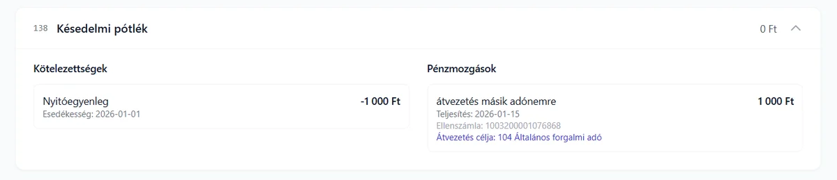 Adóátvezetések megjelenítése